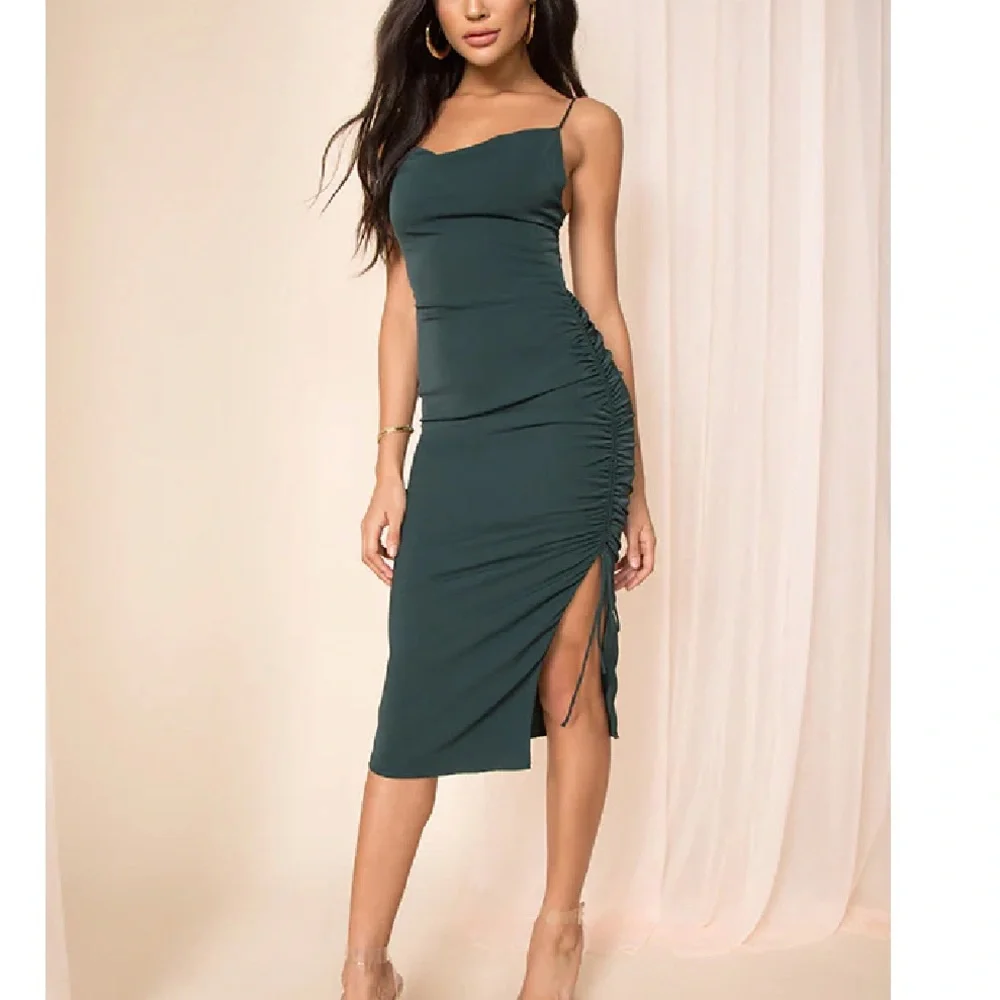 Superdown Sarah Side Tie Dress in Forest Green Small *please note condition - Picture 10 of 11